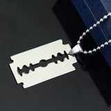 Men Silver Stainless Steel Razor Blade Pendant Necklace