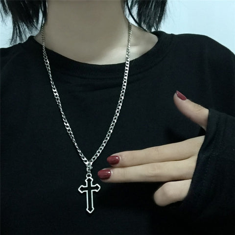 Vintage Gothic Hollow Cross Pendant Necklace