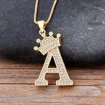 A-Z Crown Alphabet Pendant Chain Necklace