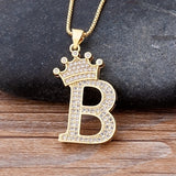 A-Z Crown Alphabet Pendant Chain Necklace