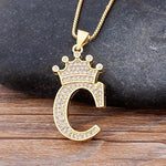 A-Z Crown Alphabet Pendant Chain Necklace