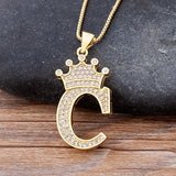 A-Z Crown Alphabet Pendant Chain Necklace