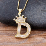 A-Z Crown Alphabet Pendant Chain Necklace