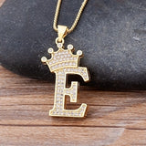 A-Z Crown Alphabet Pendant Chain Necklace