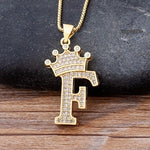 A-Z Crown Alphabet Pendant Chain Necklace