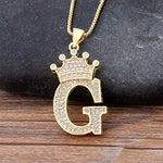 A-Z Crown Alphabet Pendant Chain Necklace