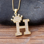 A-Z Crown Alphabet Pendant Chain Necklace