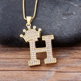 A-Z Crown Alphabet Pendant Chain Necklace