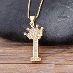 A-Z Crown Alphabet Pendant Chain Necklace