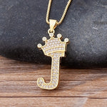 A-Z Crown Alphabet Pendant Chain Necklace