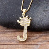 A-Z Crown Alphabet Pendant Chain Necklace