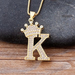 A-Z Crown Alphabet Pendant Chain Necklace