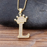 A-Z Crown Alphabet Pendant Chain Necklace