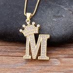 A-Z Crown Alphabet Pendant Chain Necklace