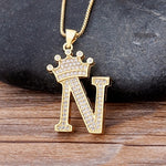 A-Z Crown Alphabet Pendant Chain Necklace