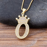 A-Z Crown Alphabet Pendant Chain Necklace