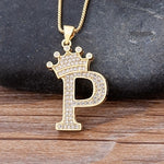 A-Z Crown Alphabet Pendant Chain Necklace