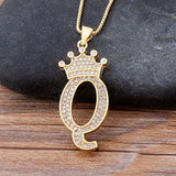 A-Z Crown Alphabet Pendant Chain Necklace