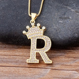 A-Z Crown Alphabet Pendant Chain Necklace