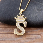 A-Z Crown Alphabet Pendant Chain Necklace