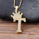 A-Z Crown Alphabet Pendant Chain Necklace