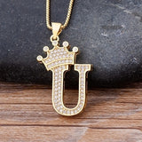 A-Z Crown Alphabet Pendant Chain Necklace