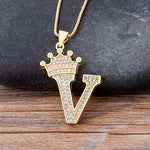 A-Z Crown Alphabet Pendant Chain Necklace