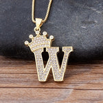 A-Z Crown Alphabet Pendant Chain Necklace