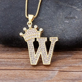 A-Z Crown Alphabet Pendant Chain Necklace