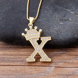 A-Z Crown Alphabet Pendant Chain Necklace