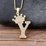 A-Z Crown Alphabet Pendant Chain Necklace