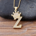 A-Z Crown Alphabet Pendant Chain Necklace