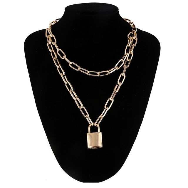 Padlock Necklace Lock Chain for Men Women 15.7 inch and 2 inch Extender  Chain
