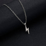 Rinhoo Stainless Steel Unisex Long Chain Small Lightning Pendant Necklace