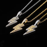 Retro Full Zircon Lightning Necklace Men