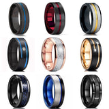 Men's Blue Groove Beveled Edge Tungsten Carbide Ring