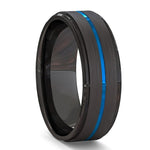 Men's Blue Groove Beveled Edge Tungsten Carbide Ring