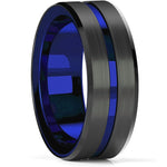 Men's Blue Groove Beveled Edge Tungsten Carbide Ring