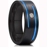 Men's Blue Groove Beveled Edge Tungsten Carbide Ring