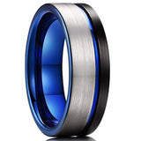 Men's Blue Groove Beveled Edge Tungsten Carbide Ring