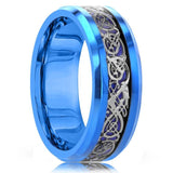 Men's Blue Groove Beveled Edge Tungsten Carbide Ring