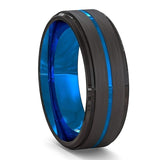 Men's Blue Groove Beveled Edge Tungsten Carbide Ring