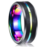 Men's Blue Groove Beveled Edge Tungsten Carbide Ring