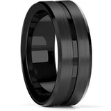 Men's Blue Groove Beveled Edge Tungsten Carbide Ring