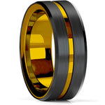 Men's Blue Groove Beveled Edge Tungsten Carbide Ring