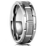 Men's Blue Groove Beveled Edge Tungsten Carbide Ring