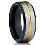 Men's Blue Groove Beveled Edge Tungsten Carbide Ring