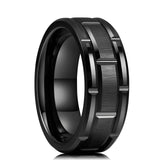 Men's Blue Groove Beveled Edge Tungsten Carbide Ring