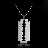 Men Silver Stainless Steel Razor Blade Pendant Necklace