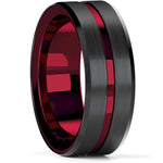 Black Tungsten Wedding Rings Double Groove Beveled Edge Brick Pattern